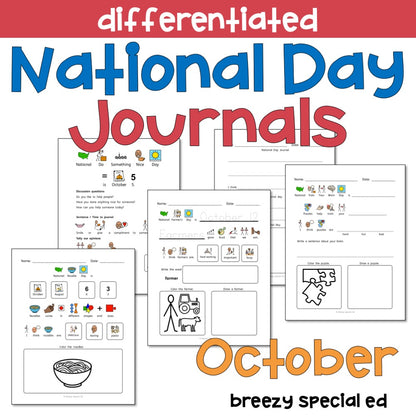 National Days October Differentiated Journals for special education