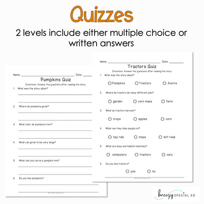 Fall and Thanksgiving - Easy Reading Comprehension for Special Education