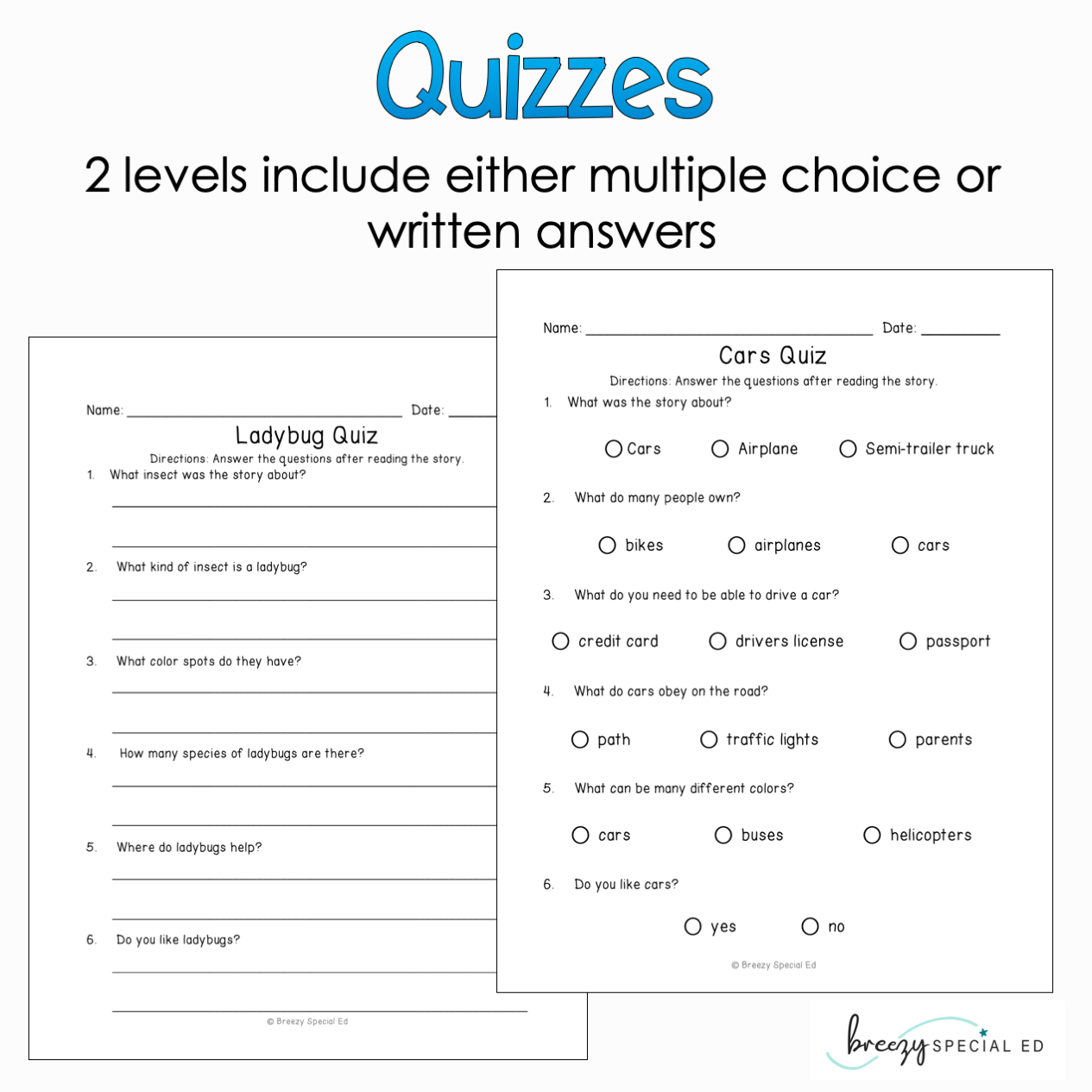 Easy Reading Comprehension BUNDLE for special education
