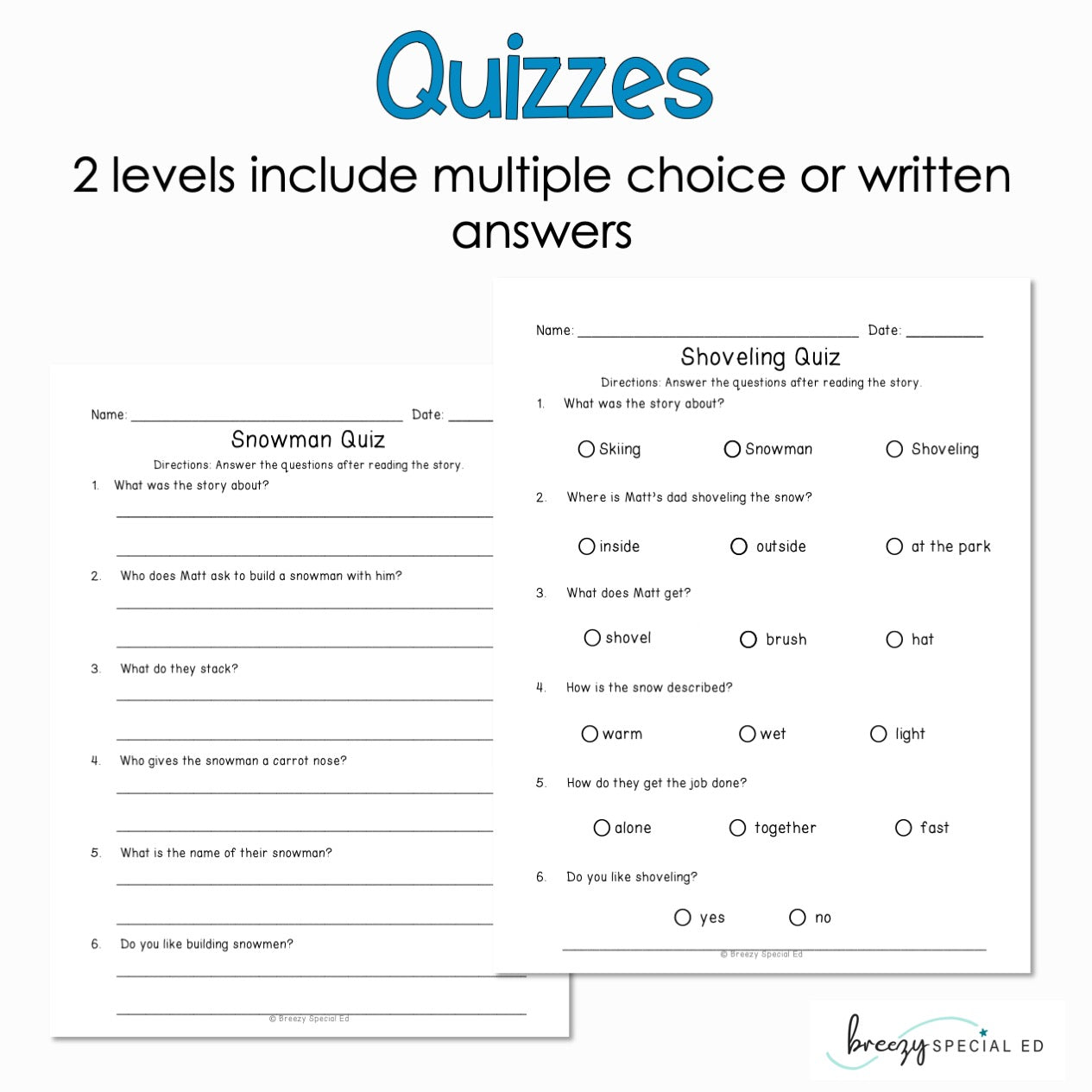 Winter - Easy Reading Comprehension for Special Education