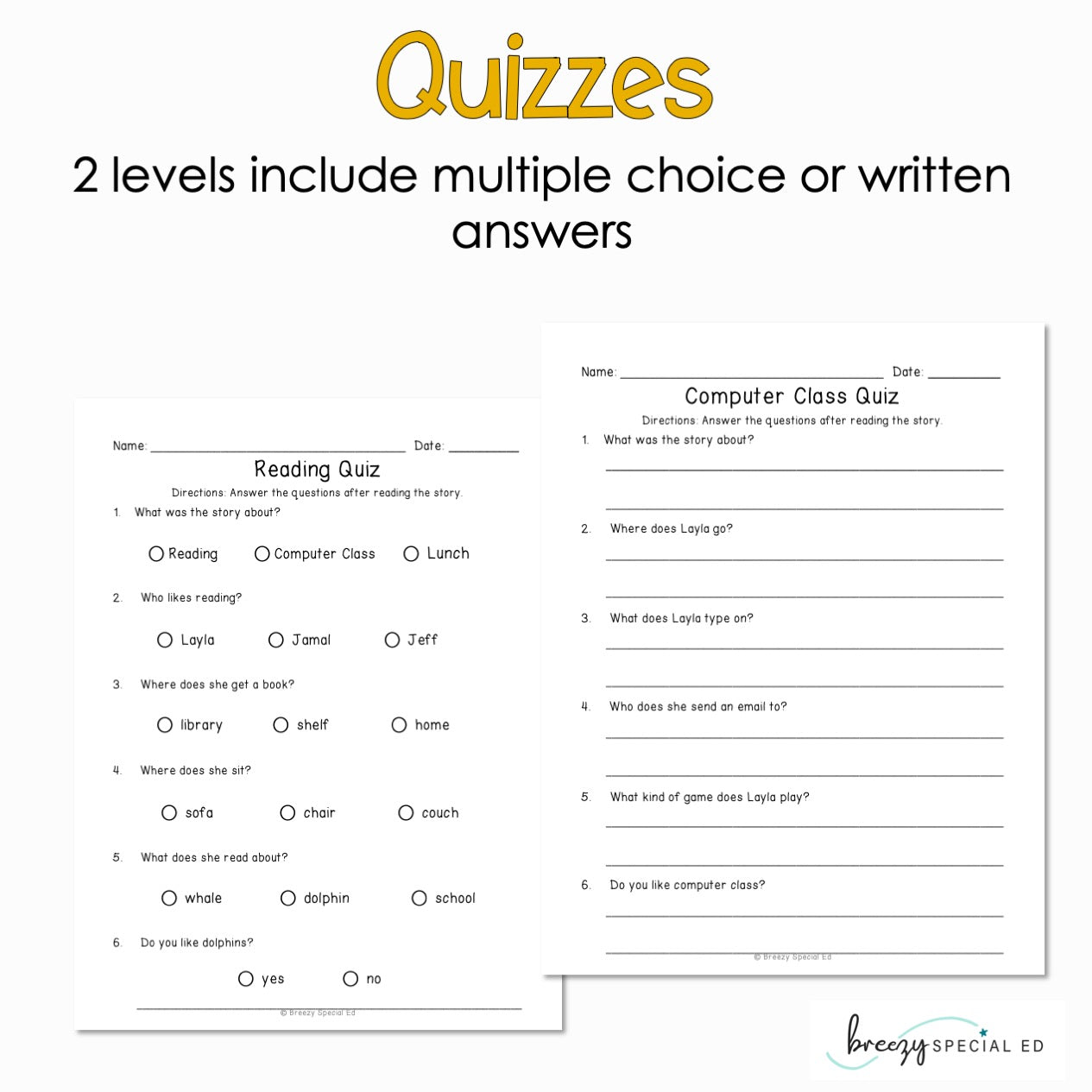 Back to School - Easy Reading Comprehension for Special Education