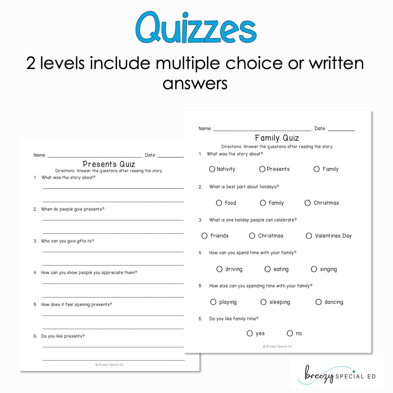 Christmas and Winter Holidays - Easy Reading Comprehension for Special Education