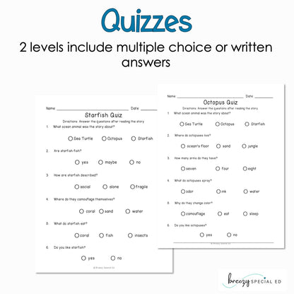 Ocean Animals - Easy Reading Comprehension for Special Education