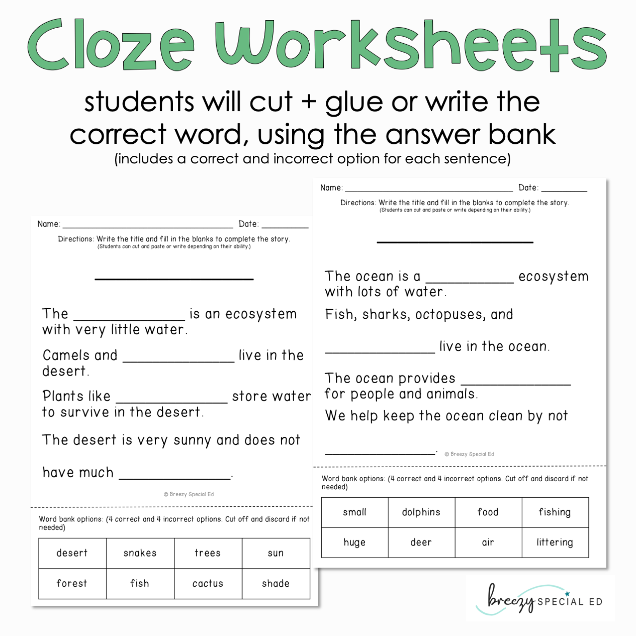Ecosystems - Easy Reading Comprehension for Special Education