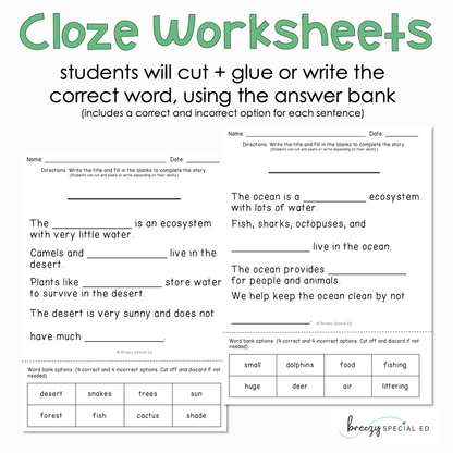 Ecosystems - Easy Reading Comprehension for Special Education