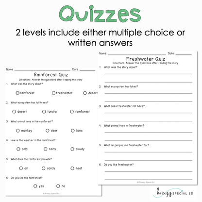 Ecosystems - Easy Reading Comprehension for Special Education