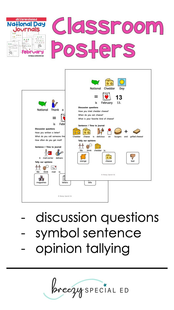 National Days February Differentiated Journals for special education