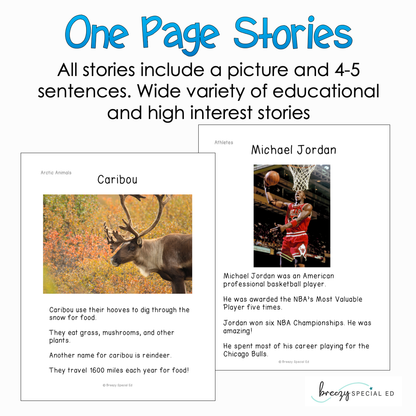 Easy Reading Comprehension BUNDLE for special education