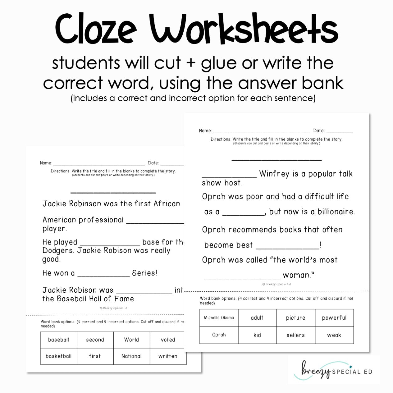 Black History Easy Reading Comprehension for Special Education