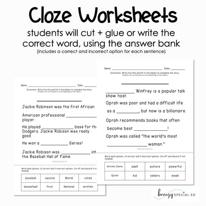 Black History Easy Reading Comprehension for Special Education