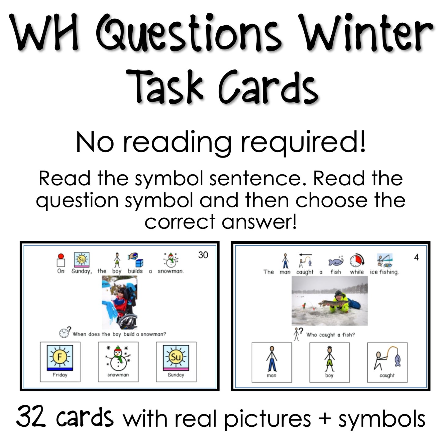 WH Questions Winter task cards for autism and special education
