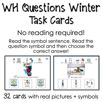 WH Questions Winter task cards for autism and special education