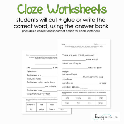 Insects - Easy Reading Comprehension for Special Education