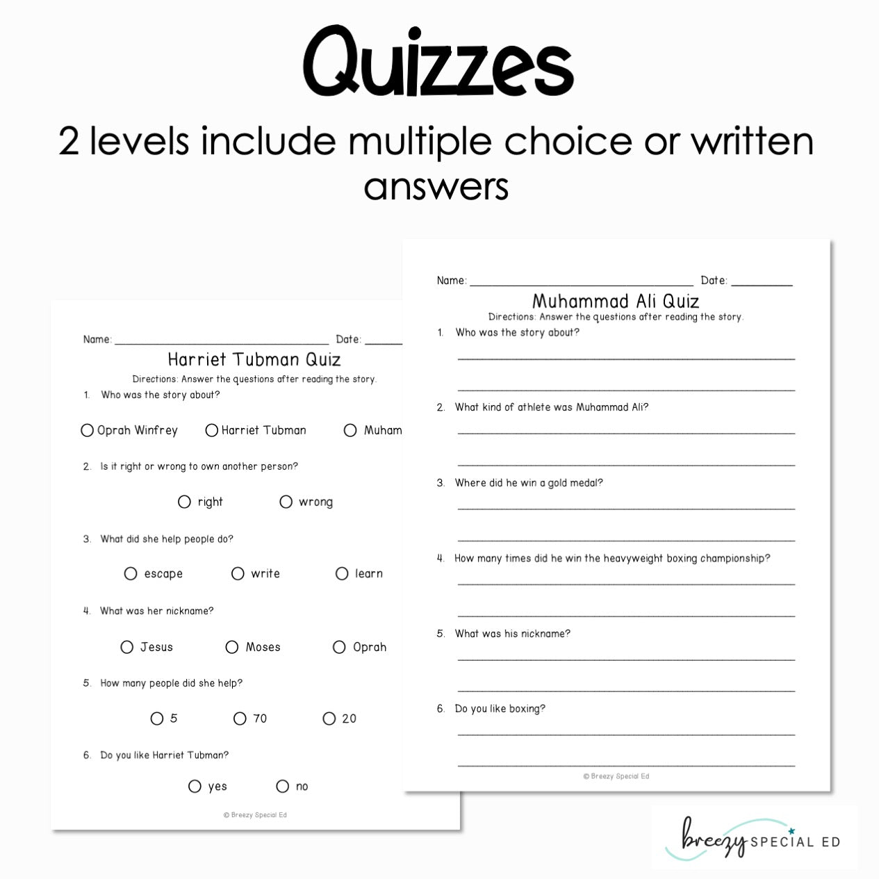 Black History Easy Reading Comprehension for Special Education