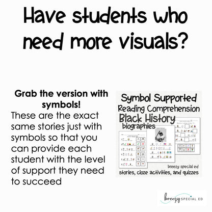 Black History Easy Reading Comprehension for Special Education