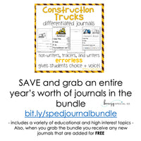 Construction Trucks Errorless Differentiated Journal Writing for Special Ed
