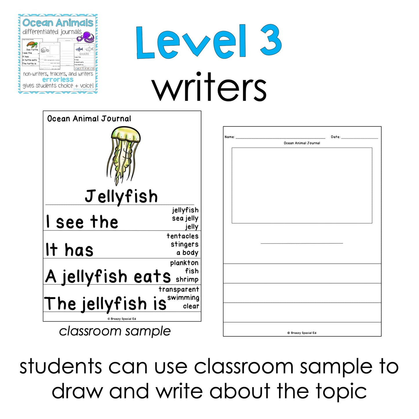 Ocean Animals Differentiated Errorless Journal Writing for Special Education and Autism