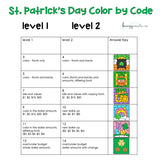St. Patrick's Day Money Identification and Next Dollar Up Life Skill Math Color by Code