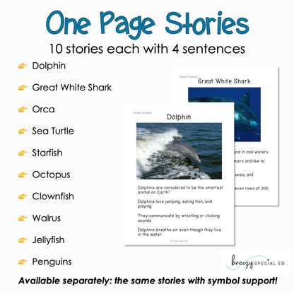 Ocean Animals - Easy Reading Comprehension for Special Education