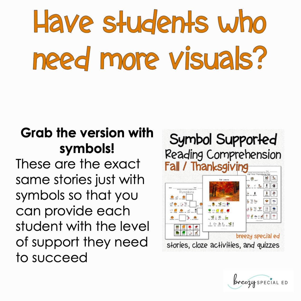 Fall and Thanksgiving - Easy Reading Comprehension for Special Education