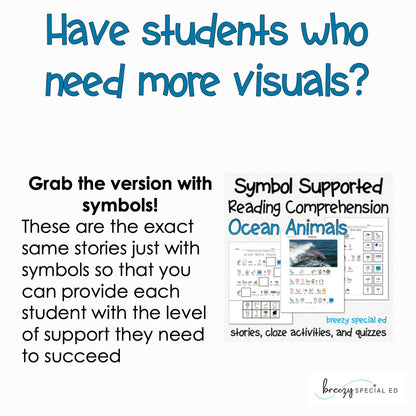 Ocean Animals - Easy Reading Comprehension for Special Education