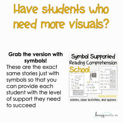 Back to School - Easy Reading Comprehension for Special Education