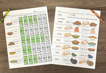 Christmas Life Skill Money Math + Budget Worksheets for Special Education