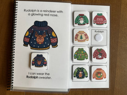 Adapted Christmas sweater book with Christmas characters for special education
