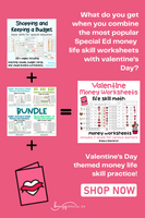 Valentine's Day Life Skill Money Math + Budget Worksheets for Special Education