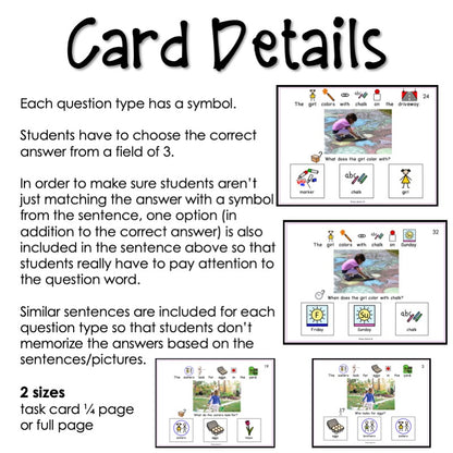 WH Questions Spring task cards for autism and special education
