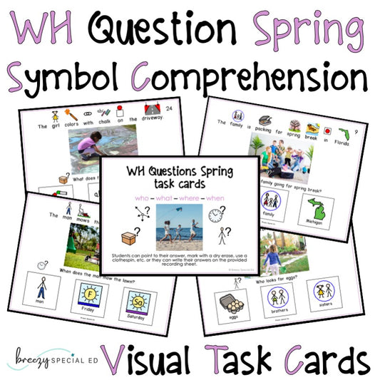 WH Questions Spring task cards for autism and special education