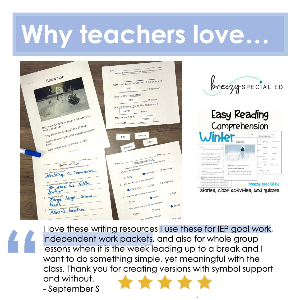 Winter - Easy Reading Comprehension for Special Education