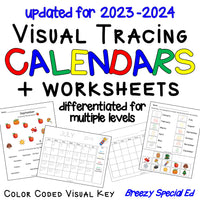 Visual Color Coded Calendars and Calendar Worksheets for Special Education