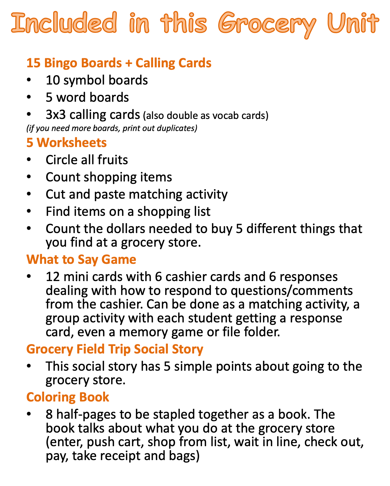 Grocery Store Unit for Community Trips {Special Education }