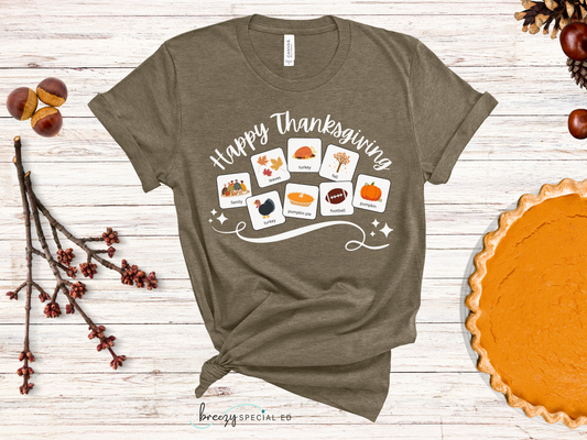 Happy Thanksgiving with symbols | Special Education Teacher Tee | ABA | Speech Therapist Tshirt