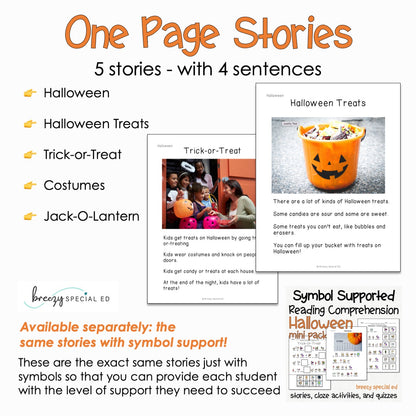 Halloween - Easy Reading Comprehension for Special Education