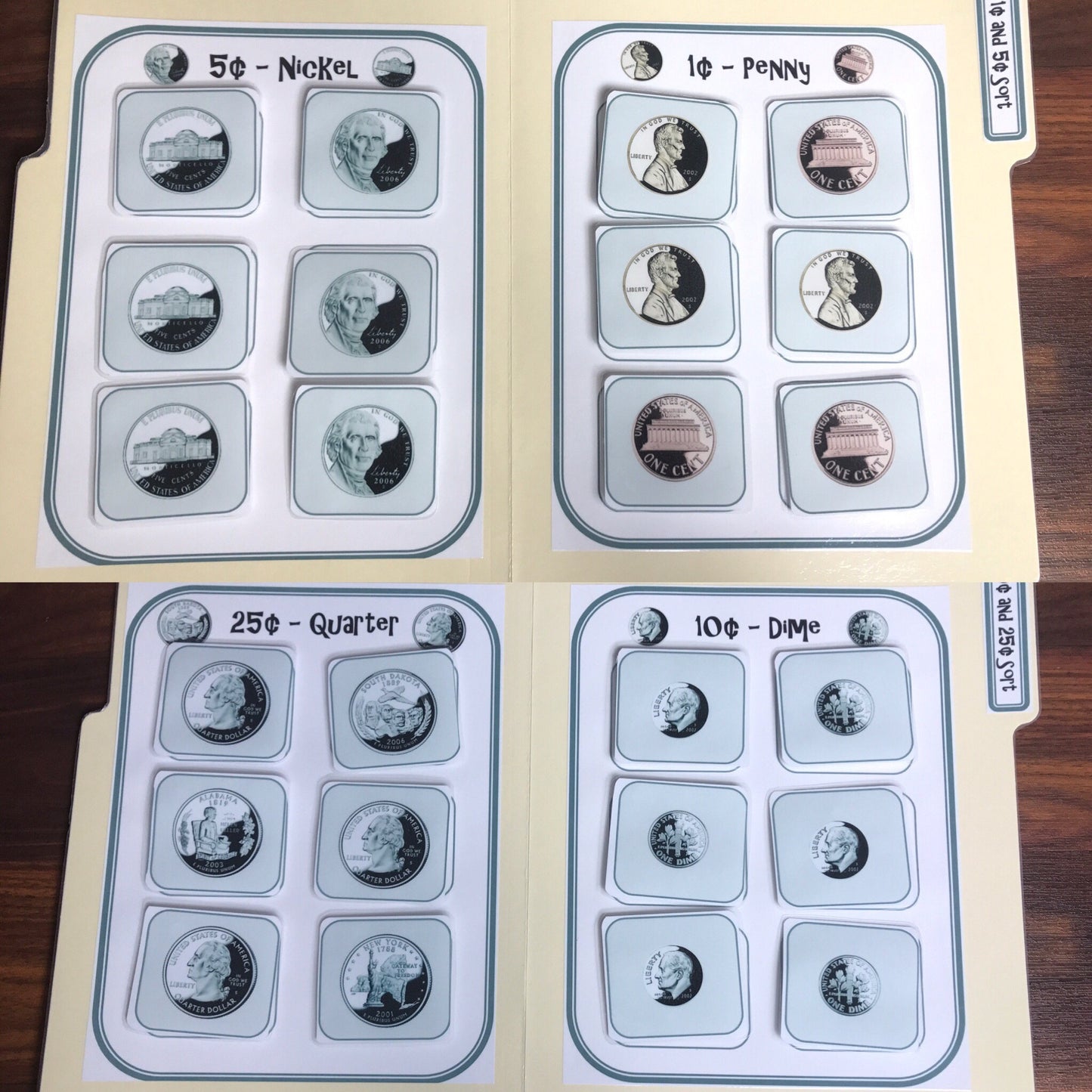 Coin identification Money Math file folders for special education (US currency) 11pk - Fully Prepped