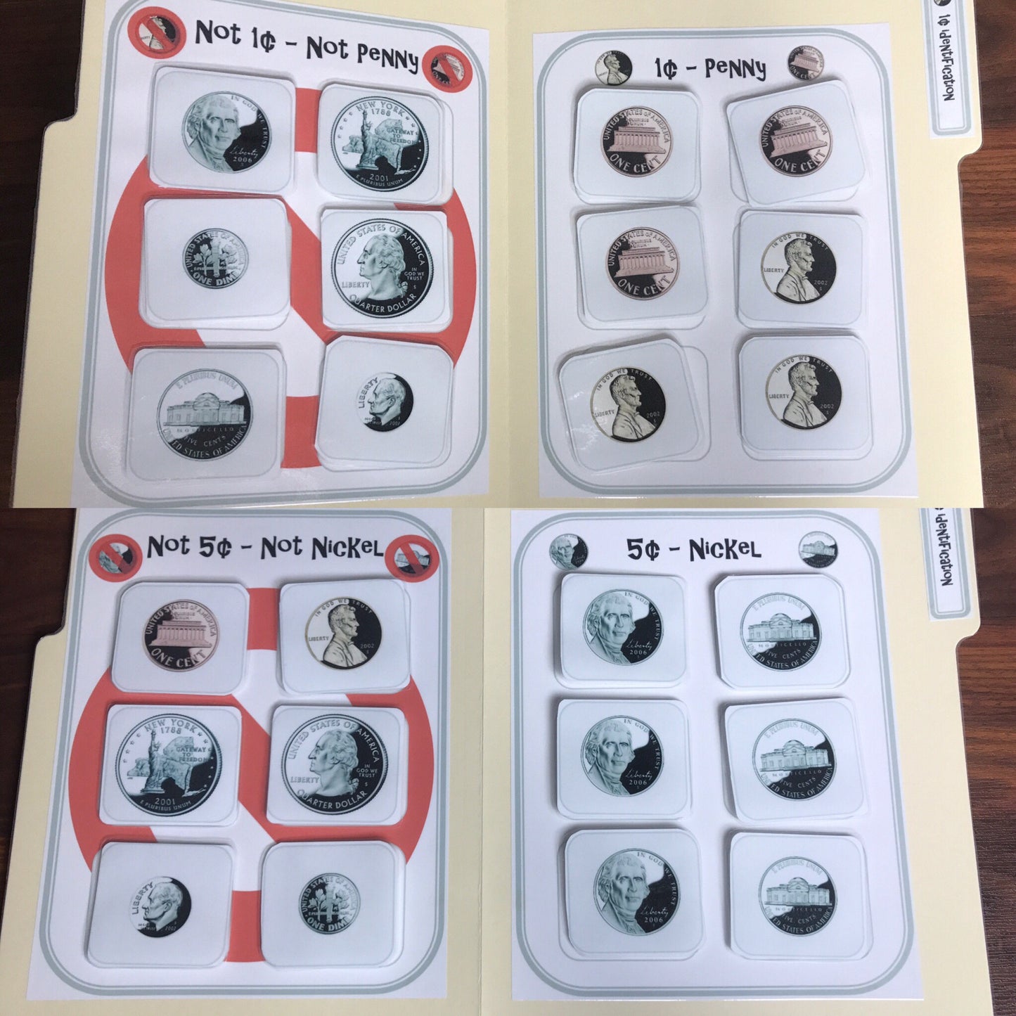 Coin identification Money Math file folders for special education (US currency) 11pk - Fully Prepped