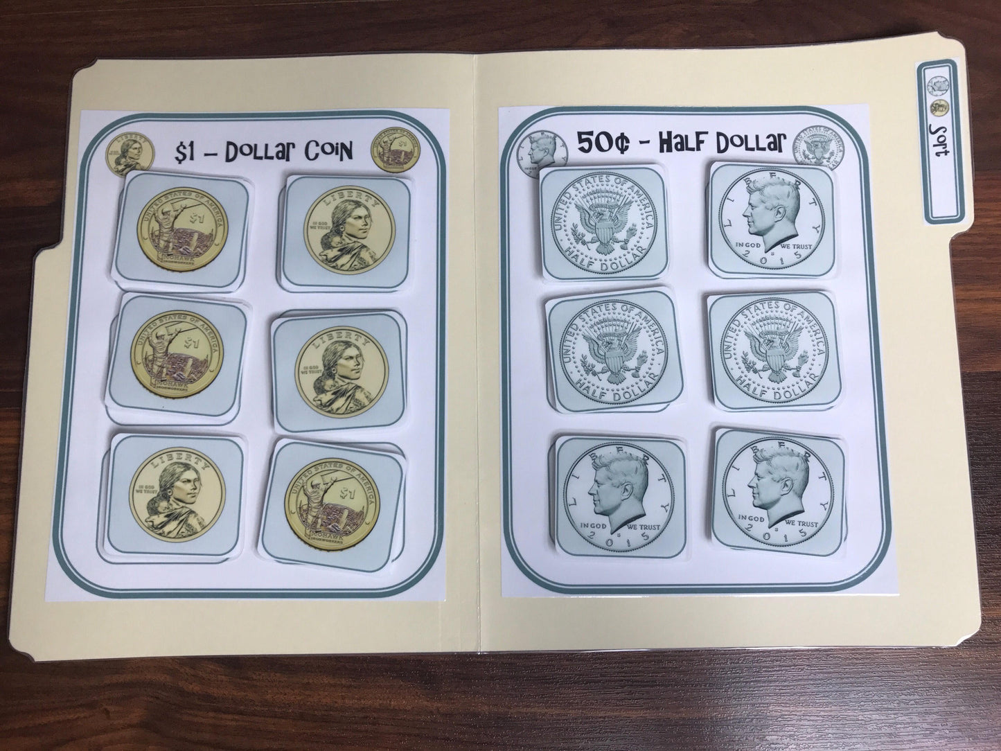 Coin identification Money Math file folders for special education (US currency) 11pk - Fully Prepped