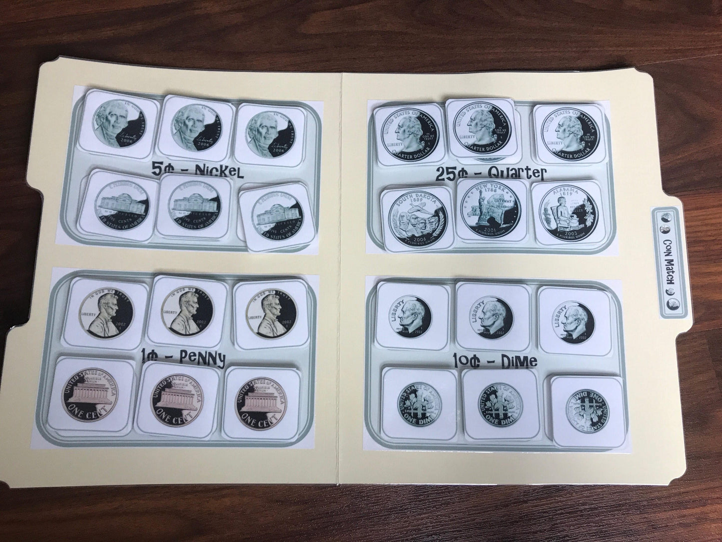 Coin identification Money Math file folders for special education (US currency) 11pk - Fully Prepped