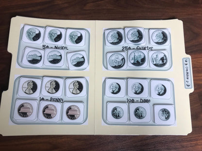 Coin identification Money Math file folders for special education (US currency) 11pk - Fully Prepped