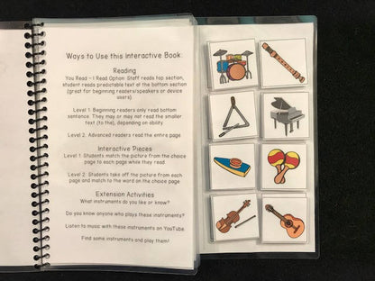 Farm Animals and Musical Instruments Sentence Starter Adapted Books (I Hear) - Fully Prepped