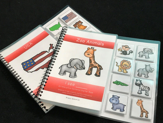 Zoo Animals and USA Sentence Starter Adapted Books  (I See) - Fully Prepped