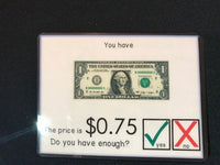 Do you have enough money? Money Math Task Cards for special education (Level 1) - Fully Prepped