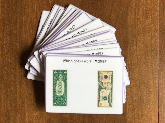 Which one is worth more? Money Math Task Cards (Special Education) - Fully Prepped