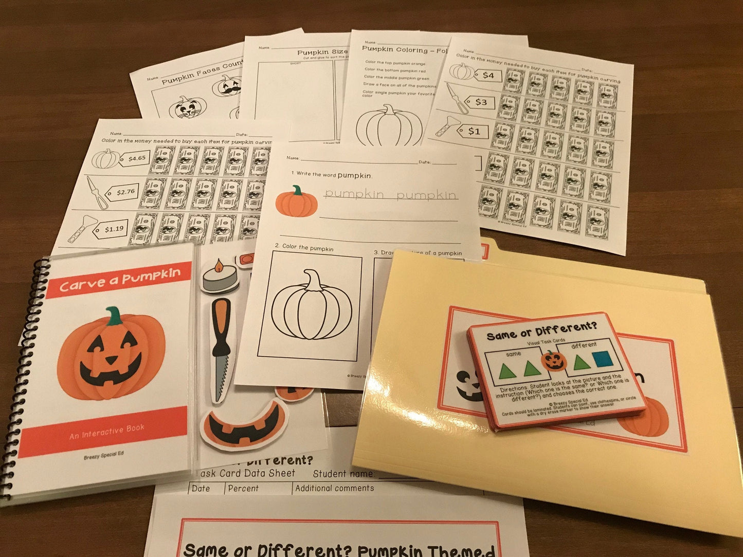 Pumpkin Jack-O-Lantern Adapted Book, Task Cards, and MORE for Special Education Bundle - Fully Prepped