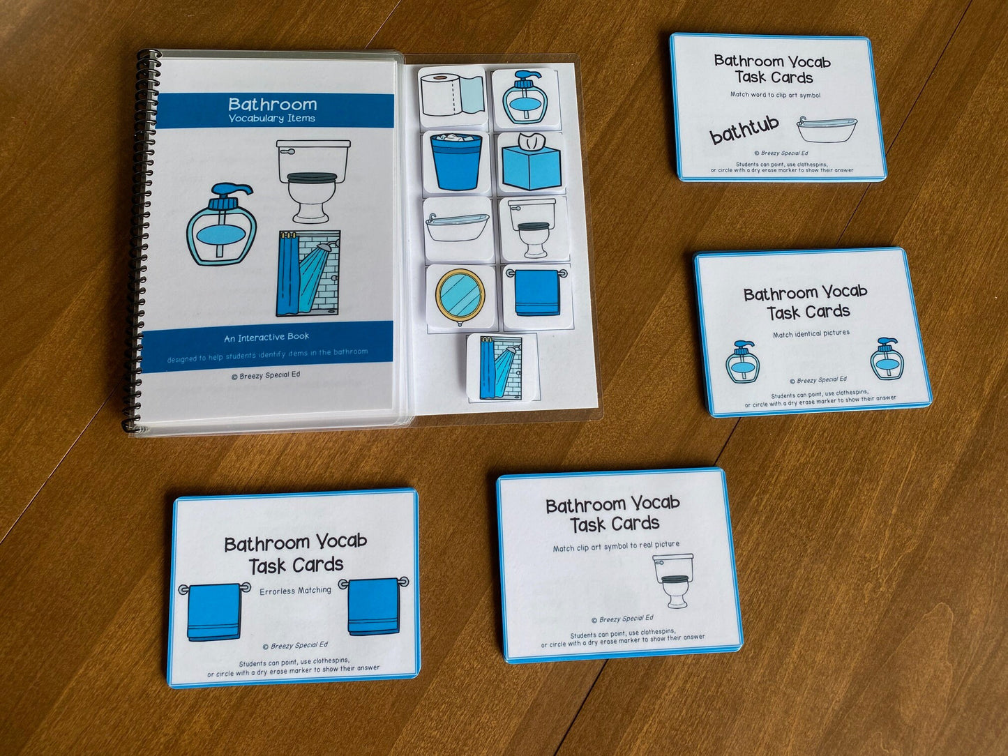 Bathroom Vocabulary Life Skills Adaptive Booklet w Task Cards (Special Ed and Autism Resource) - Fully Prepped