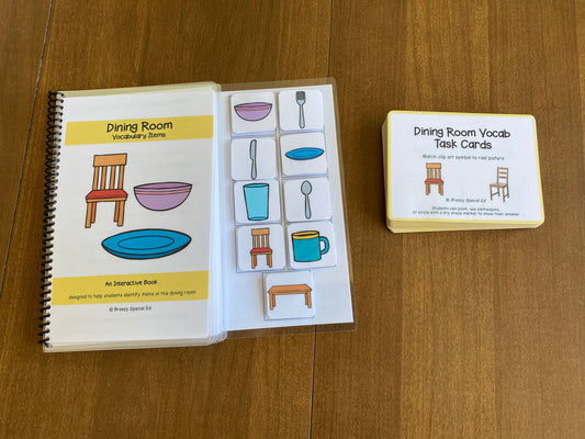Dining Room Vocabulary Booklet and Task Cards (Special Education and Autism Resource) - Fully Prepped