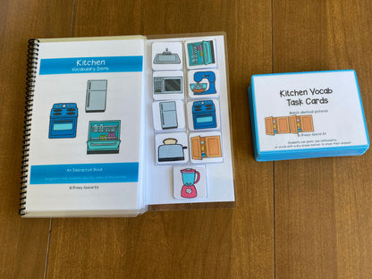Kitchen Vocabulary Life Skills Adaptive Booklet w Task Cards (Special Ed and Autism Resource) - Fully Prepped