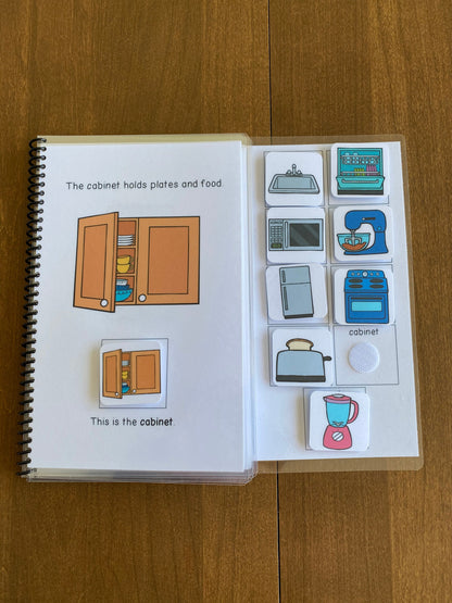 Kitchen Vocabulary Life Skills Adaptive Booklet w Task Cards (Special Ed and Autism Resource) - Fully Prepped